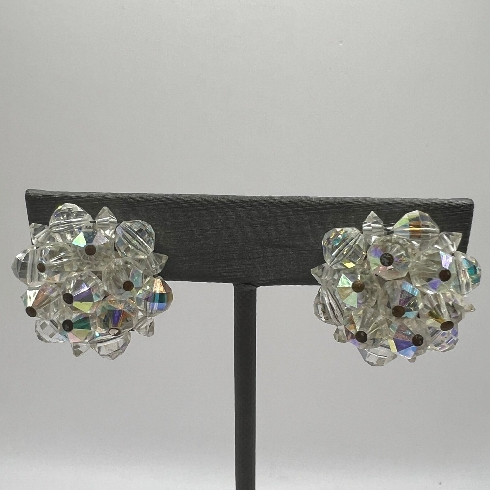 Vintage‎ Laguna Clip On Earrings Clear Crystal Cluster Silver Tone
